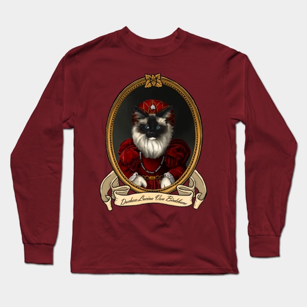 Renaissance Cat - Duchess Lucina Von Birdsbane (A Ragdoll) Long Sleeve T-Shirt by JMSArt